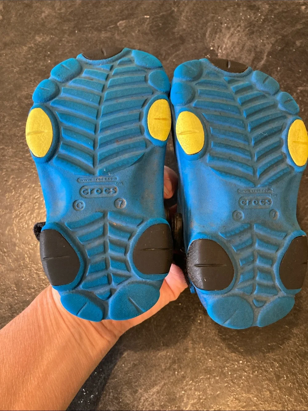 Boys Crocs blue yellow sandals size 7